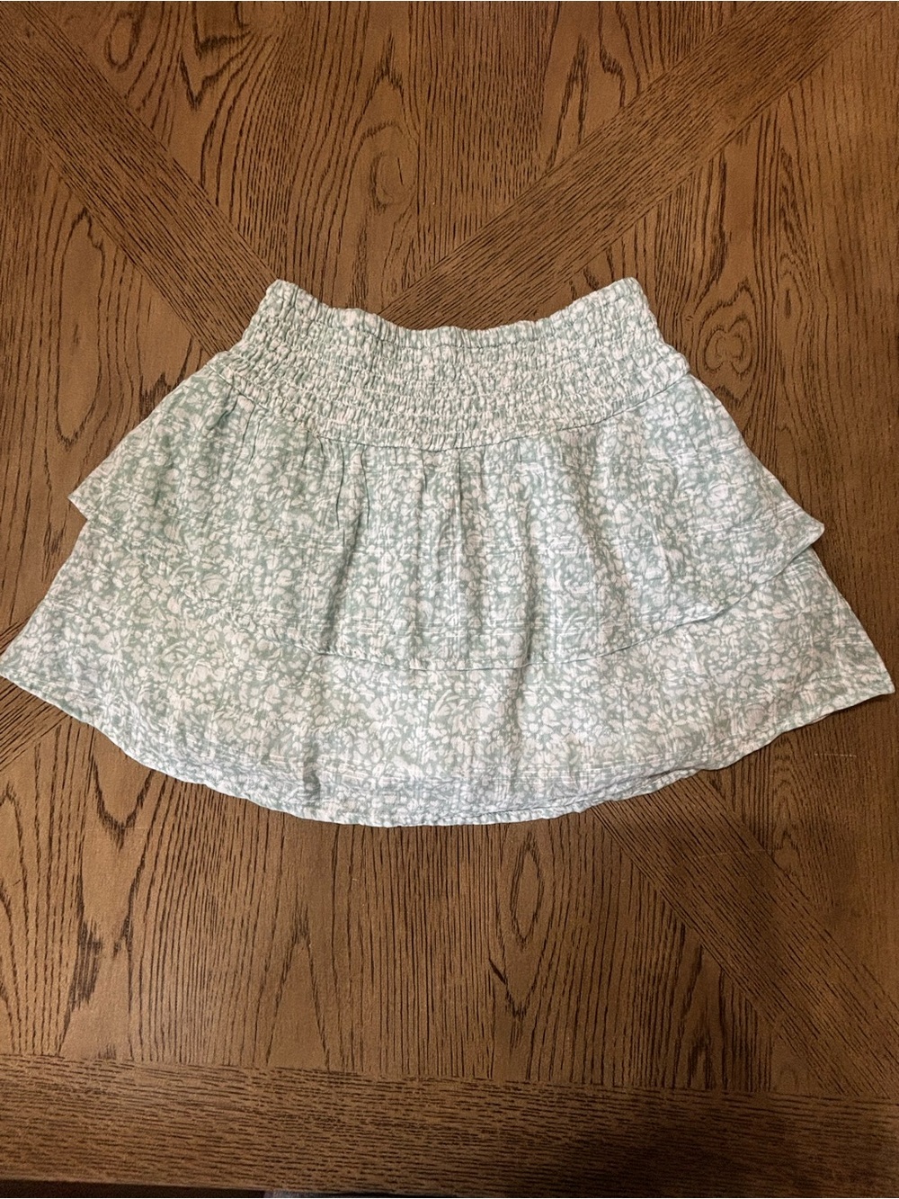 Abercrombie Kids Sz 7/8 Linen Blend Skort Ditsy Mint Green Floral Ruffle Tiered